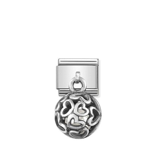 COMPOSABLE Classic CHARMS ROUND CAGES ezüst charm Herats White Pearl