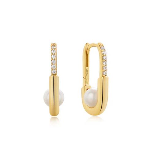 Ania Haie Gold Pearl Interlock Oval Hoop E054-04G